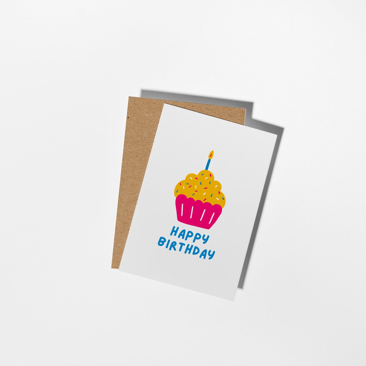 Happy Birthday Pink Cupcake, Hand-drawn Greeting Card for Birthday - PulpKo