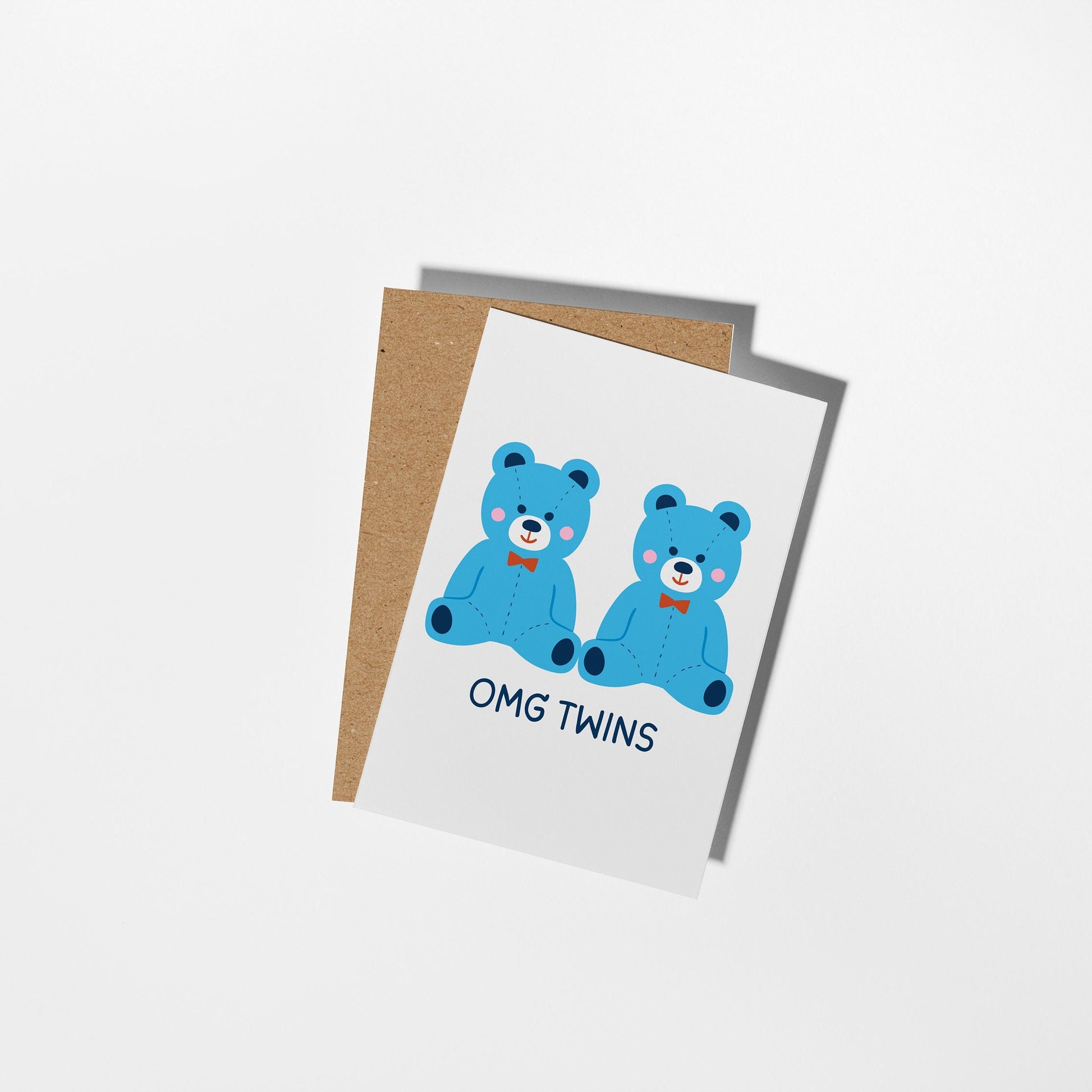 Personalised Twin Boys Baby Card with Blue Teddy Bears, Newborn Twins Congratulations - PulpKo