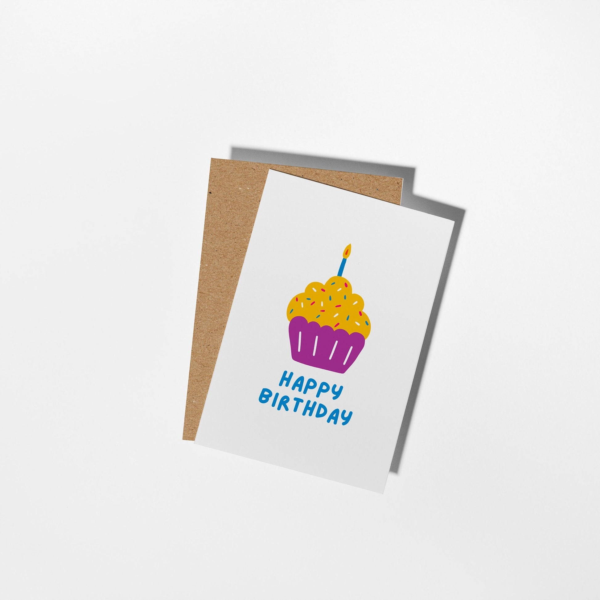 Happy Birthday Purple Cupcake, Hand-drawn Greeting Card for Birthday - PulpKo