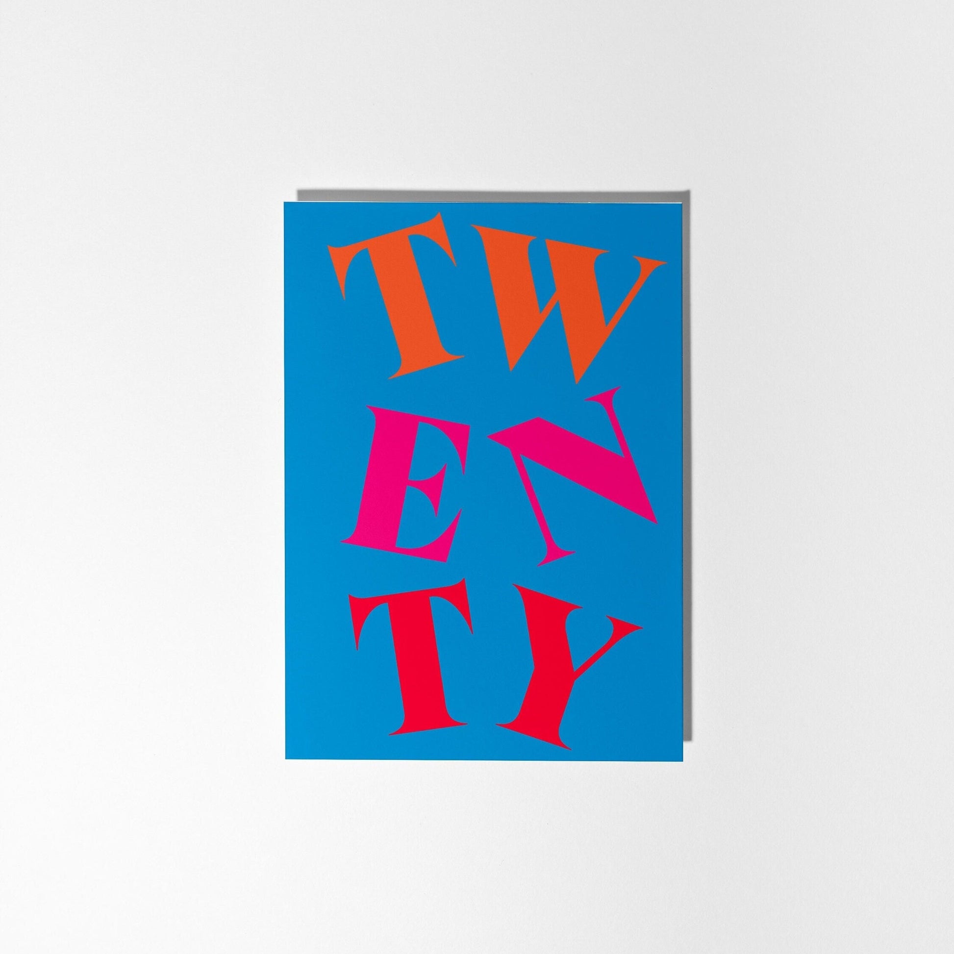 20th Birthday Card, Vibrant Typographic Birthday Card - PulpKo