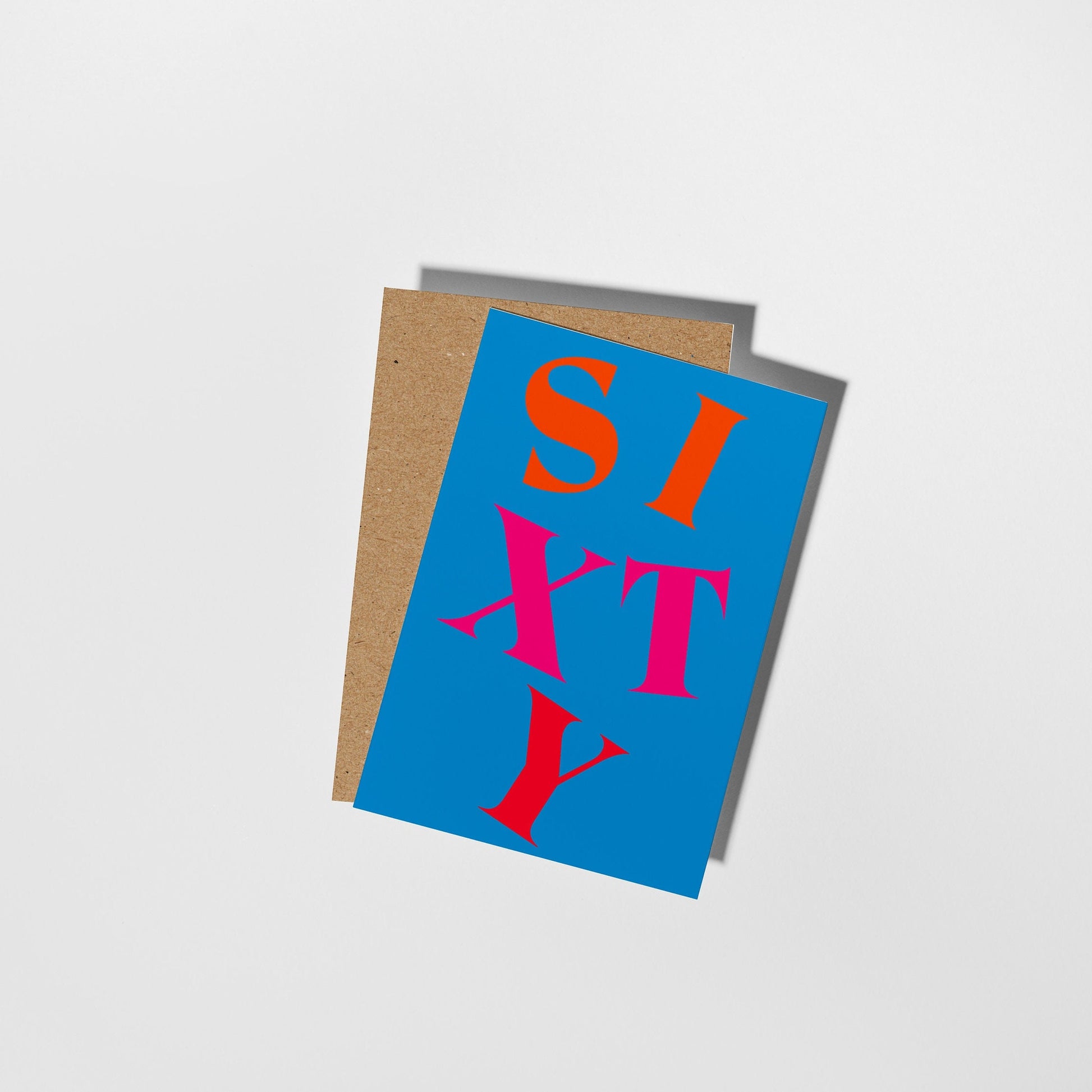 60th Birthday Card, Vibrant Typographic Birthday Card - PulpKo