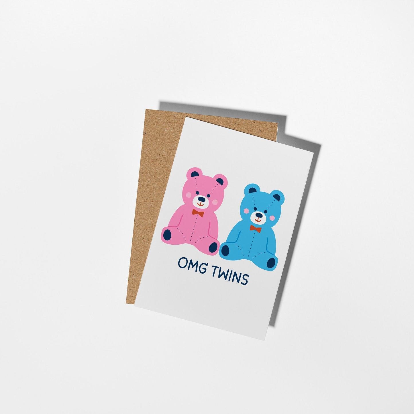 Personalised Twins Baby Card with Blue Teddy Bears, Newborn Twins Congratulations - PulpKo