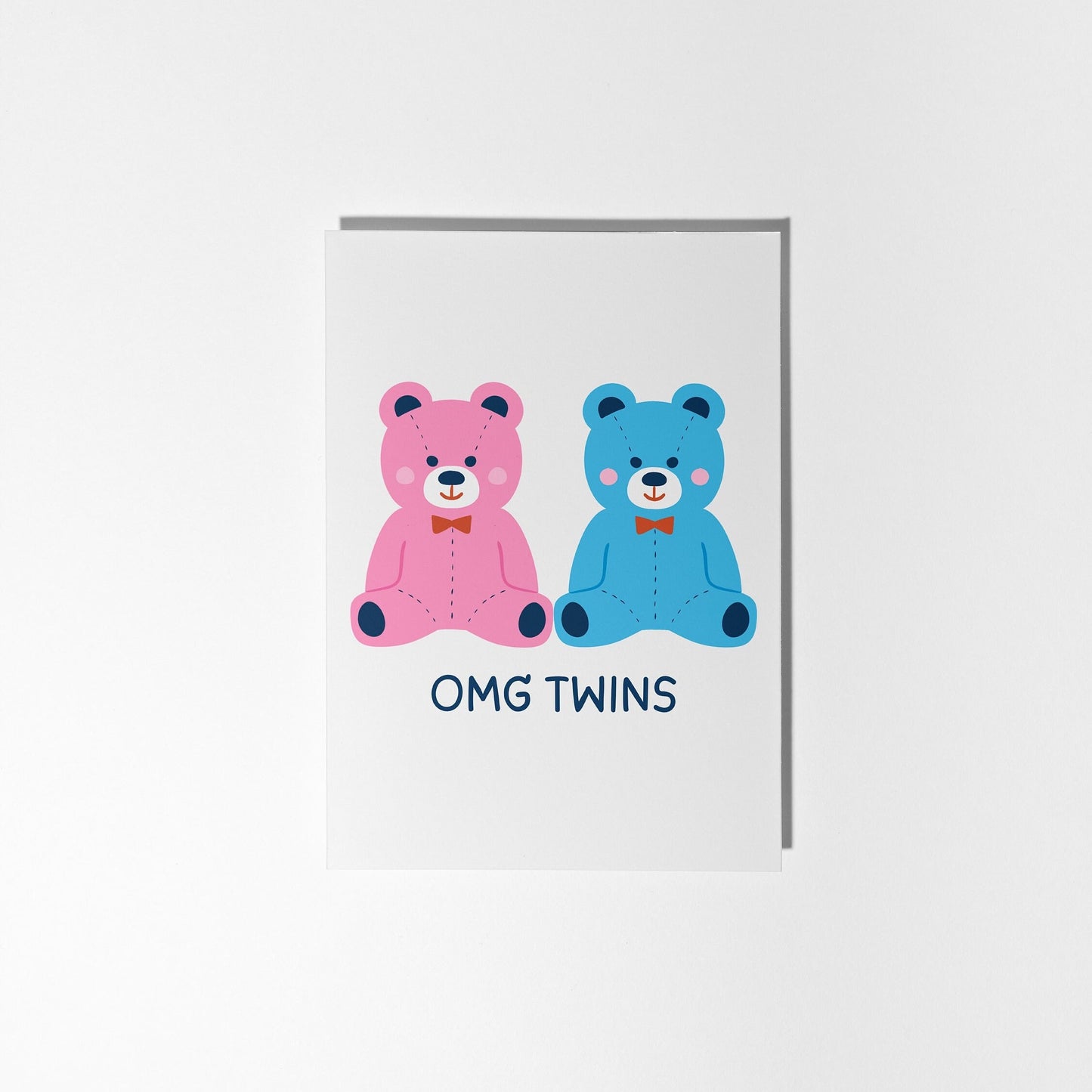 Personalised Twins Baby Card with Blue Teddy Bears, Newborn Twins Congratulations - PulpKo