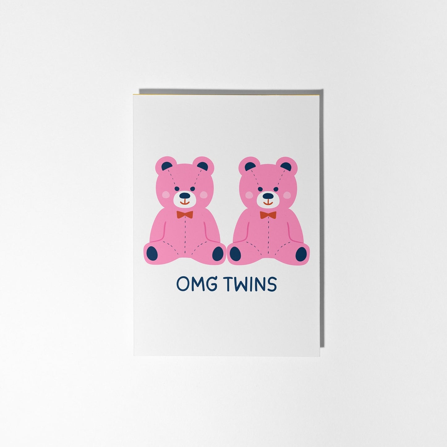 Personalised Twin Girls Baby Card with Pink Teddy Bears, Newborn Twins Congratulations - PulpKo