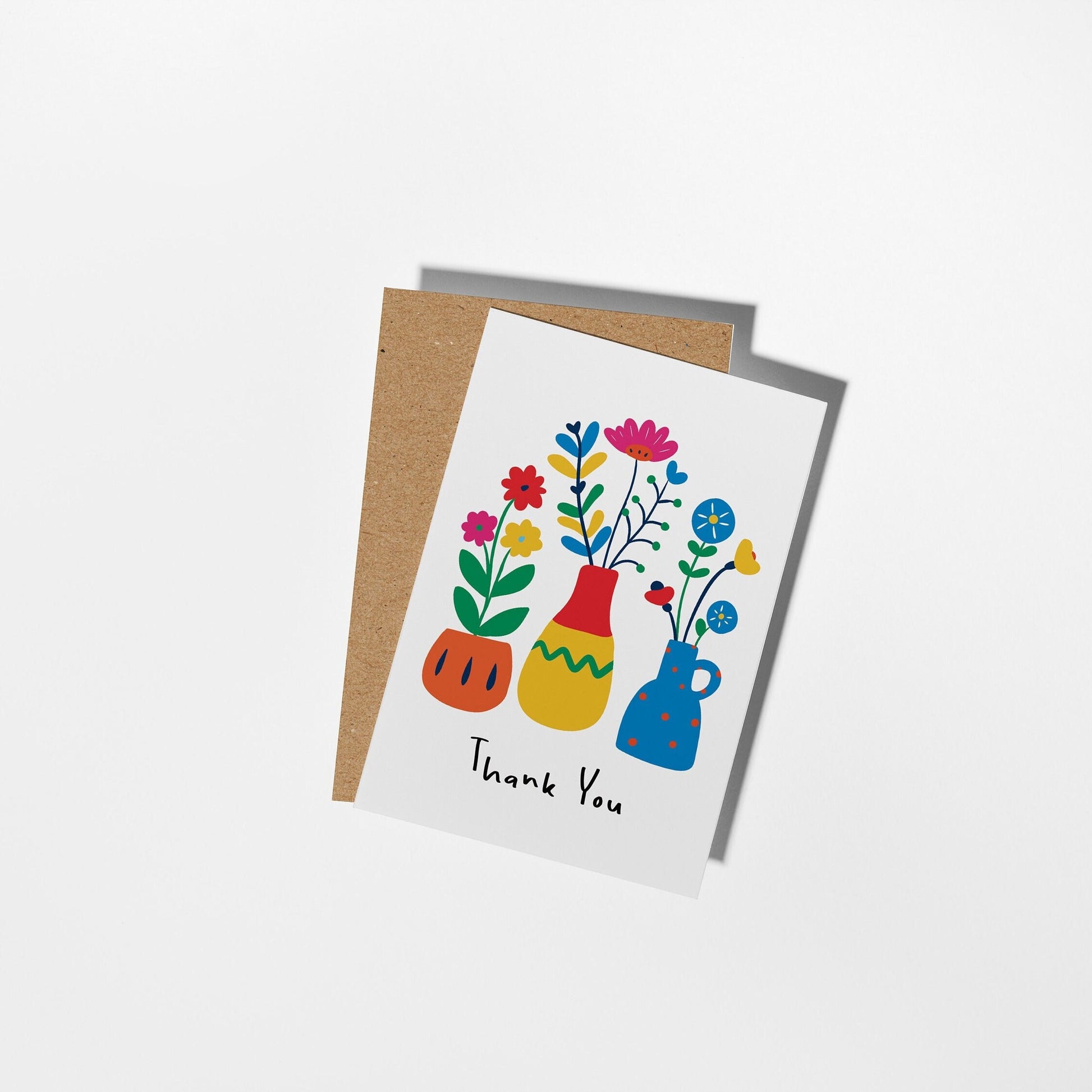 Floral Thank You Greeting Card with Hand-Drawn Colourful Vase Design - PulpKo