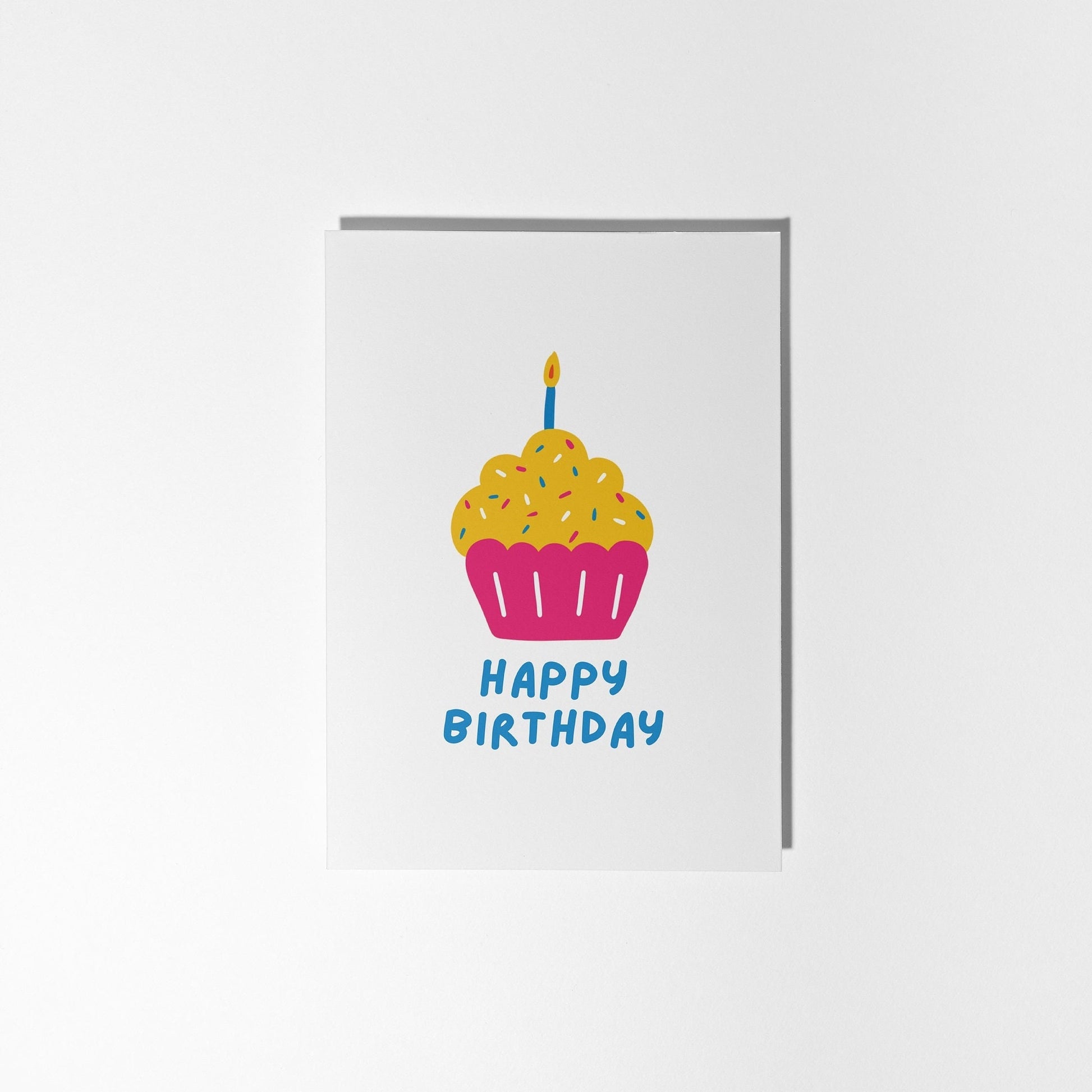 Happy Birthday Pink Cupcake, Hand-drawn Greeting Card for Birthday - PulpKo