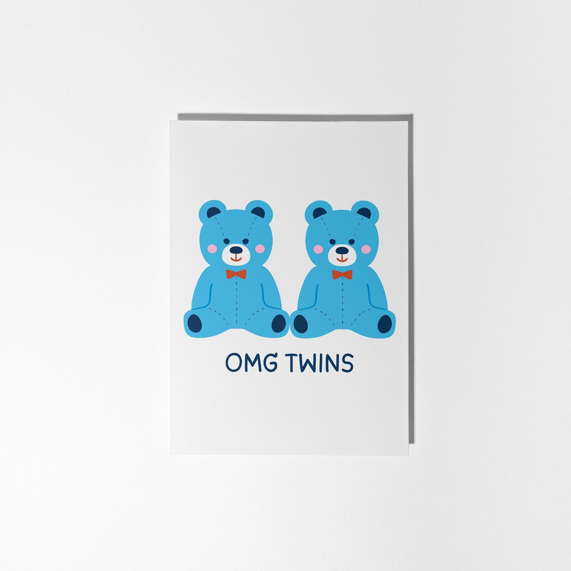 Personalised Twin Boys Baby Card with Blue Teddy Bears, Newborn Twins Congratulations - PulpKo