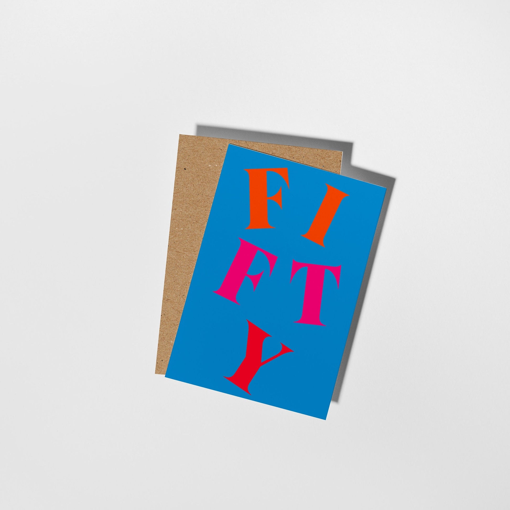 50th Birthday Card, Vibrant Typographic Birthday Card - PulpKo