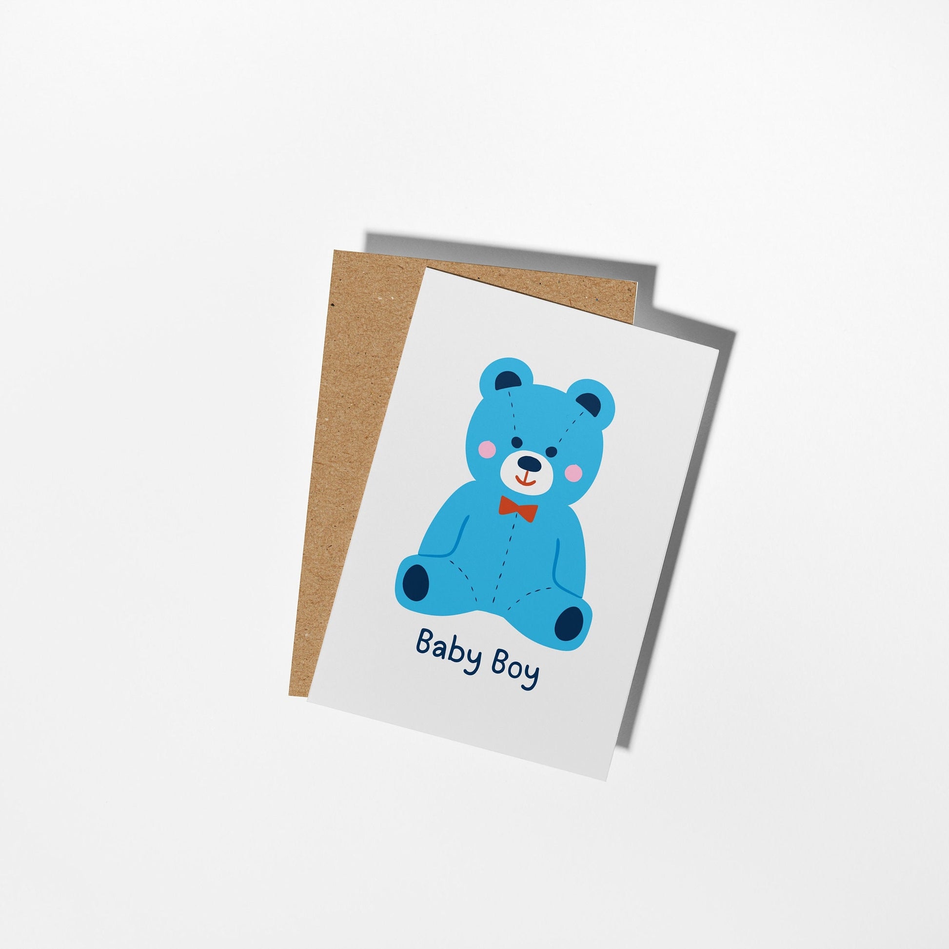 Personalised New Baby Greeting Card with Blue Teddy - PulpKo