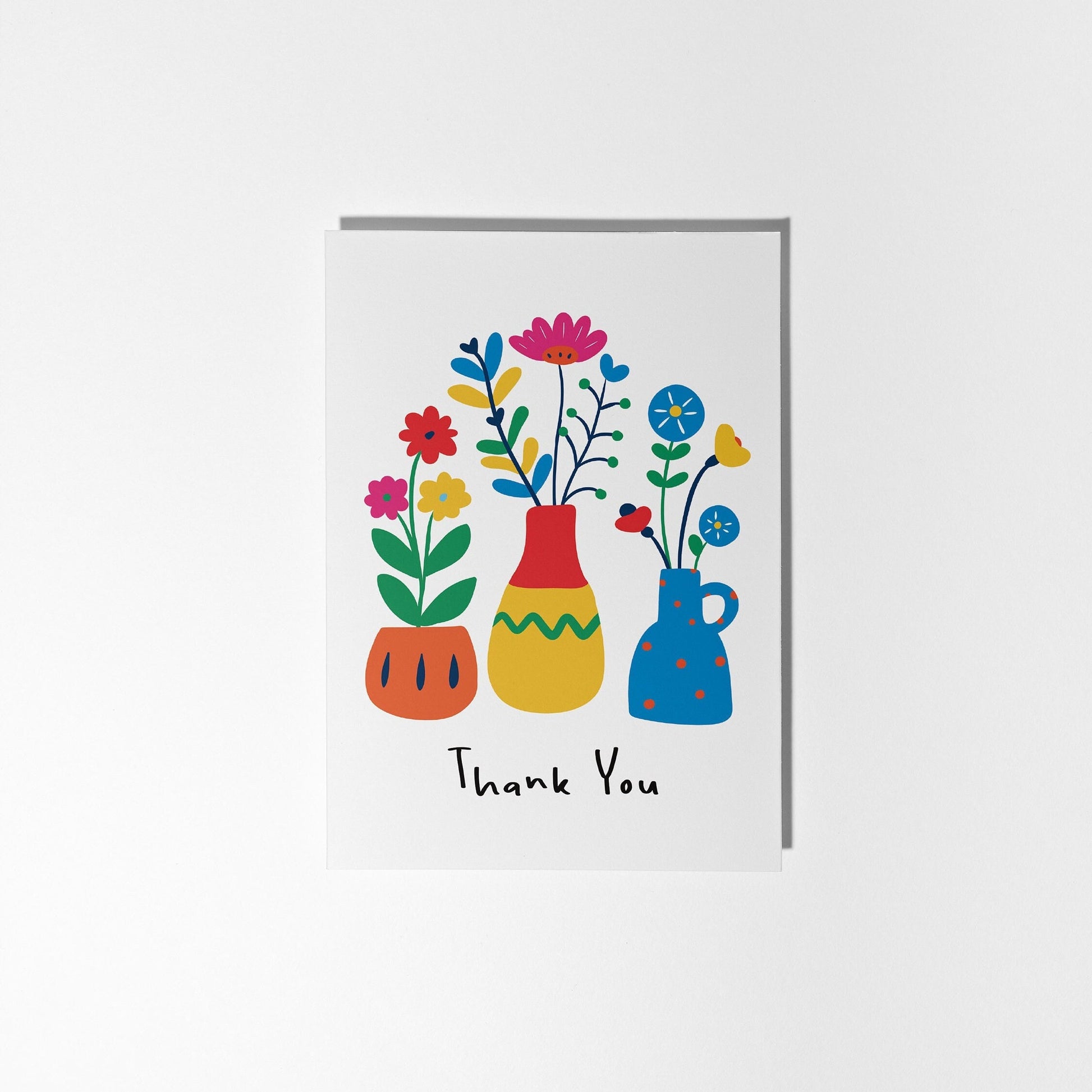 Floral Thank You Greeting Card with Hand-Drawn Colourful Vase Design - PulpKo