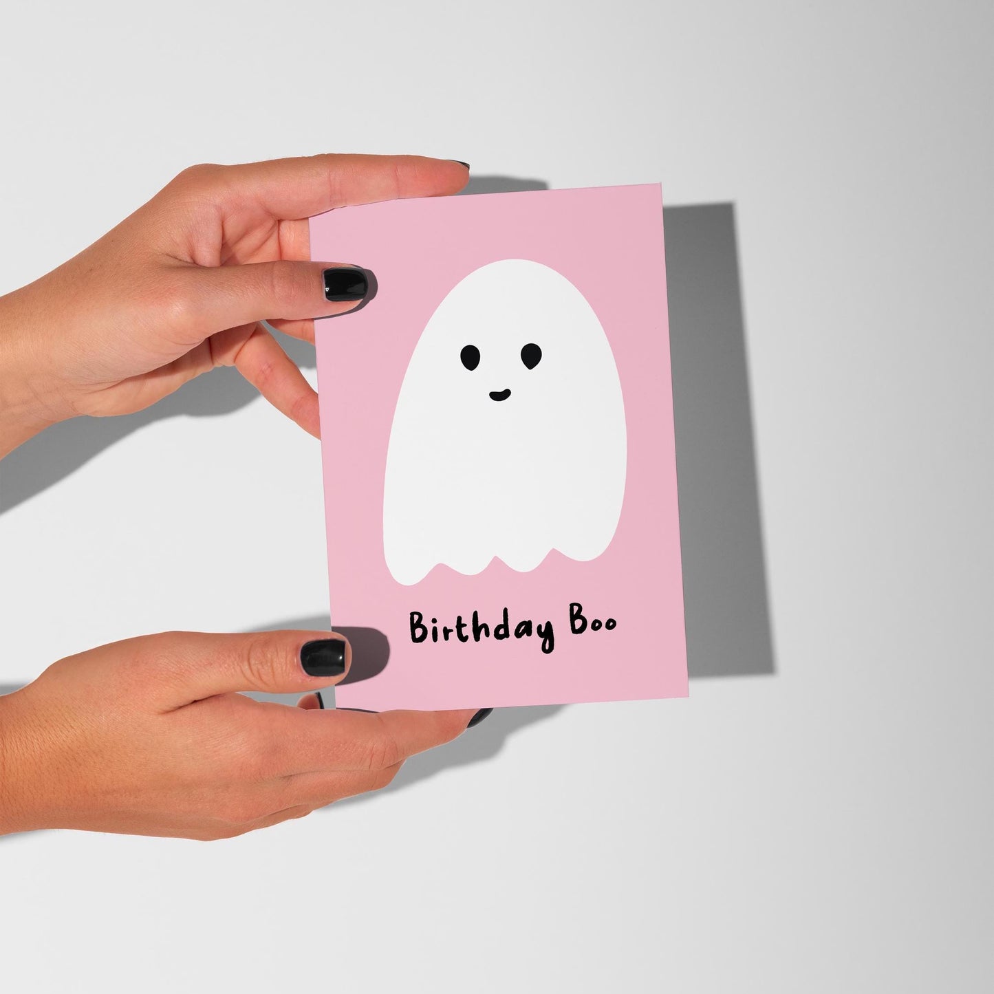 Birthday Boo, Cute Pink Ghost Birthday Card - PulpKo