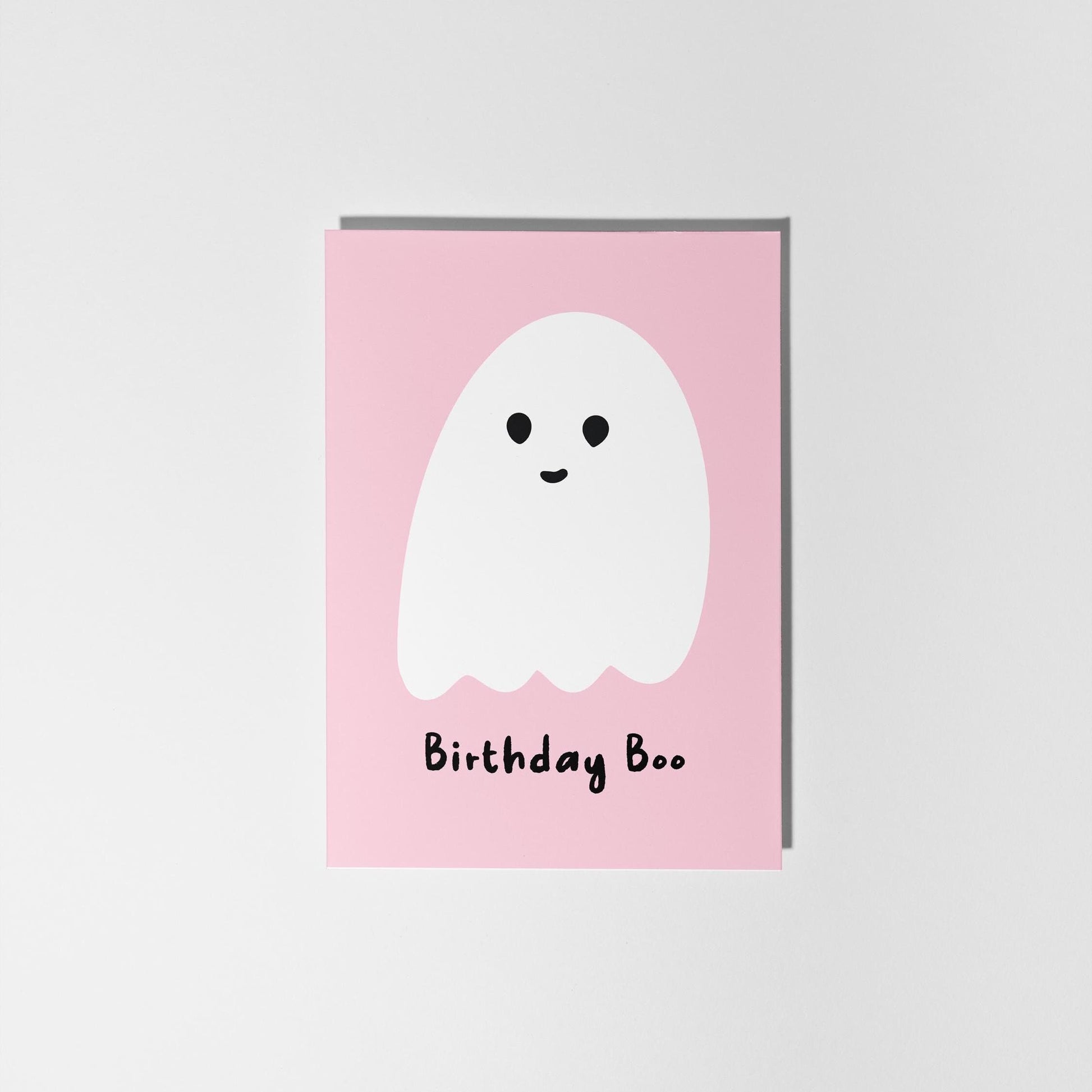 Birthday Boo, Cute Pink Ghost Birthday Card - PulpKo