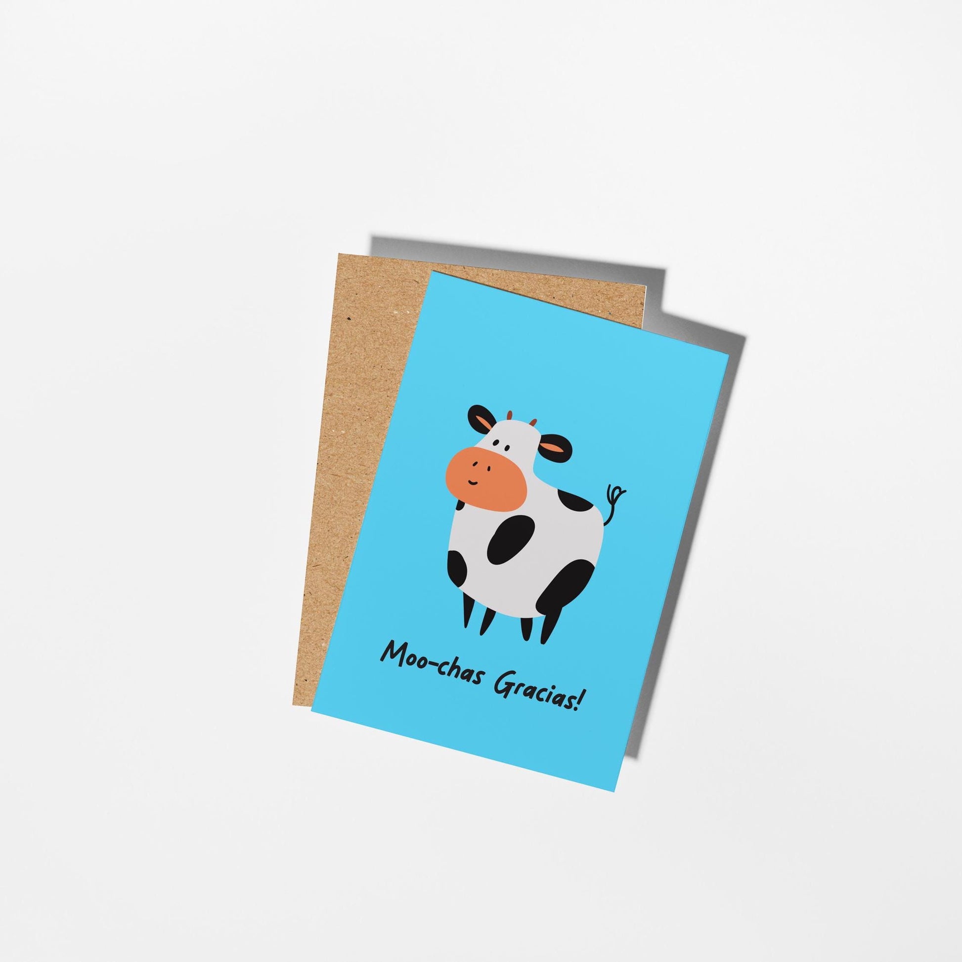 Moo-Chas Gracias, Cute Cow Thank You Card - PulpKo