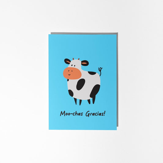 Moo-Chas Gracias, Cute Cow Thank You Card - PulpKo