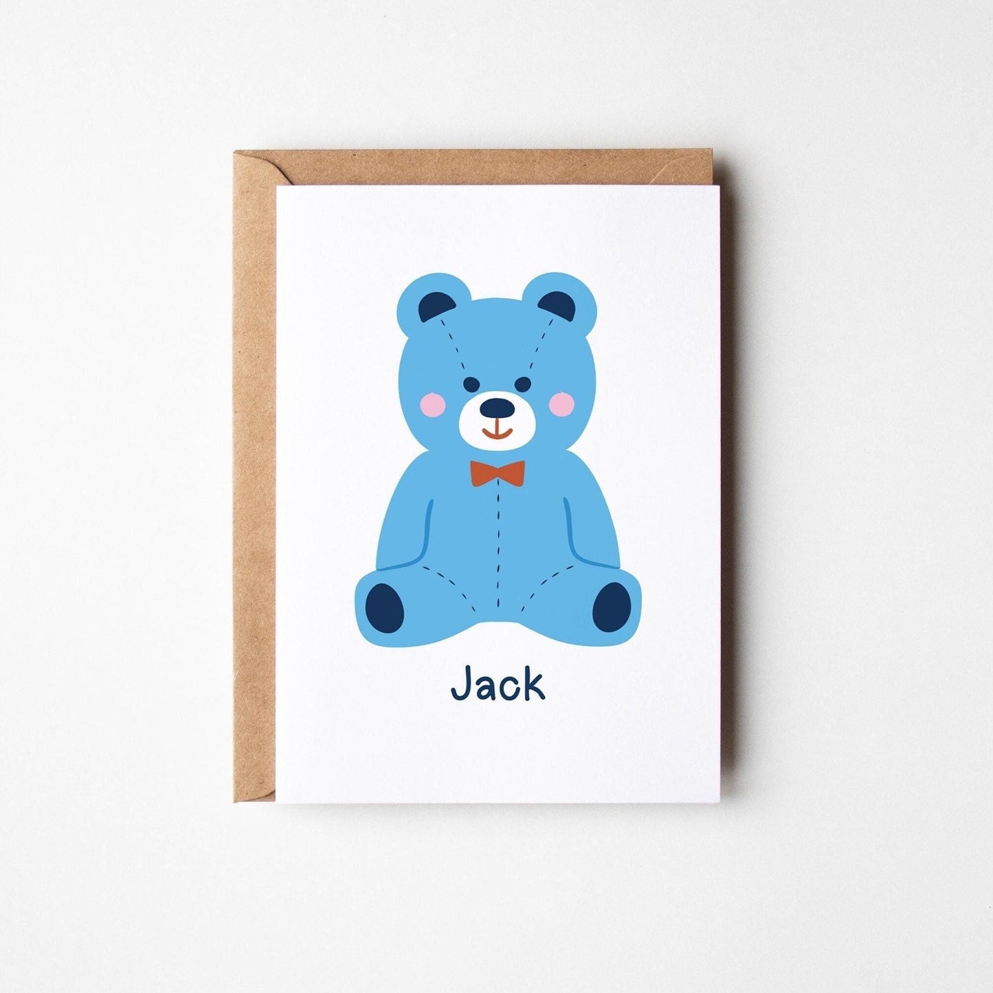 Personalised New Baby Greeting Card with Blue Teddy - PulpKo