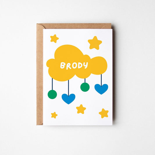 Personalised Welcome Baby Blue Greeting Card - PulpKo