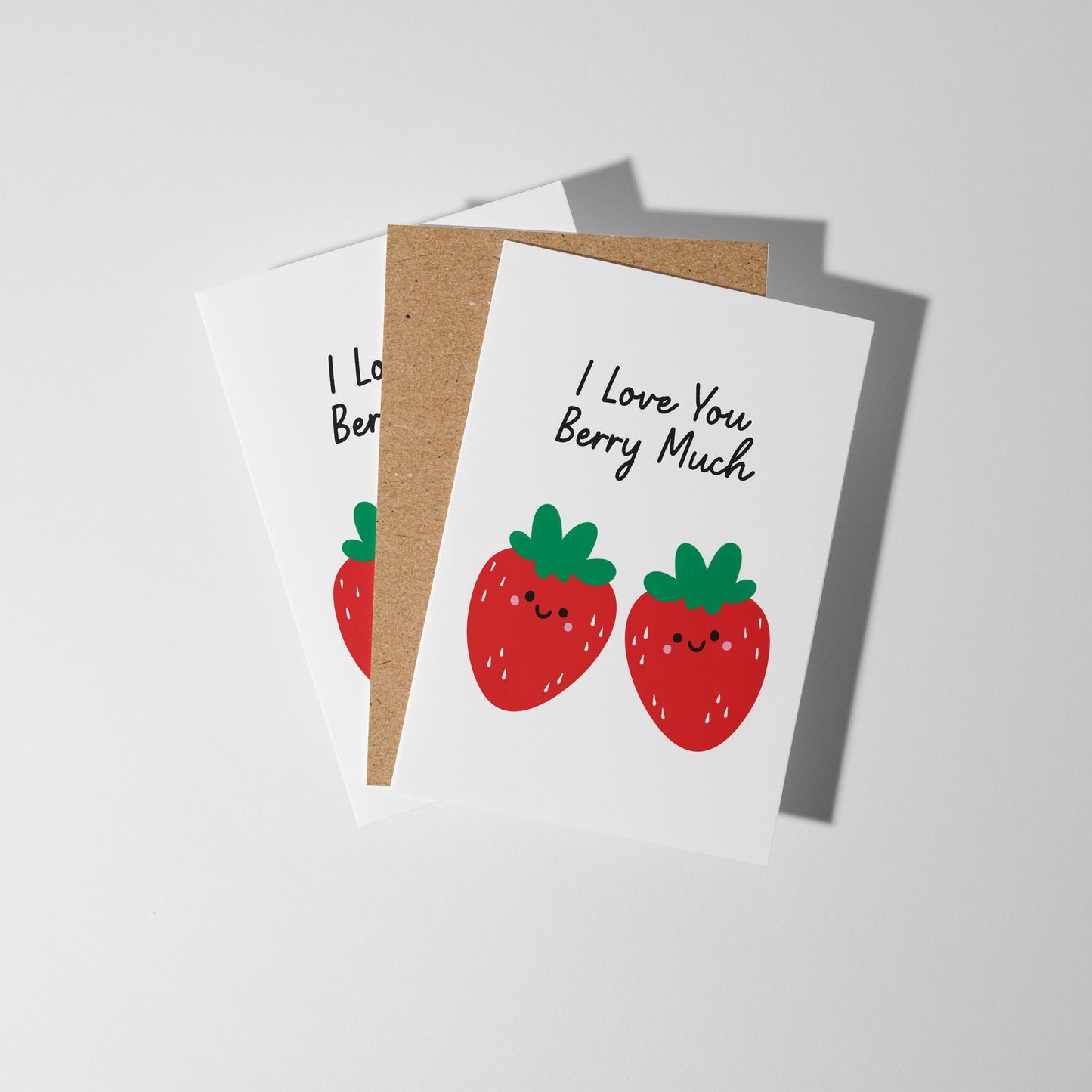 I Love You Berry Much Greeting Card - Cute Strawberry Love Card for Partner or Friend - PulpKo