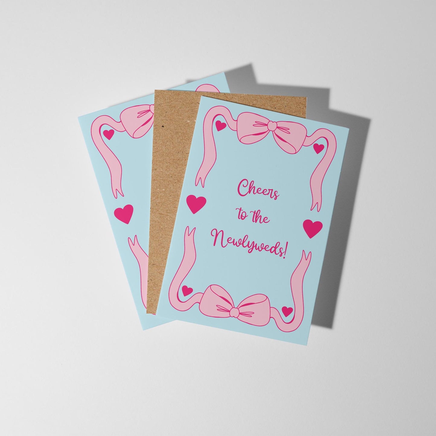 Cheers to the Newlyweds Card - Cute Wedding Congratulations Card with Ribbons and Hearts - PulpKo