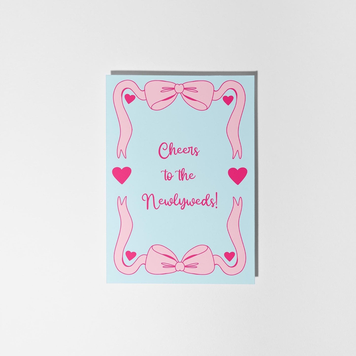 Cheers to the Newlyweds Card - Cute Wedding Congratulations Card with Ribbons and Hearts - PulpKo