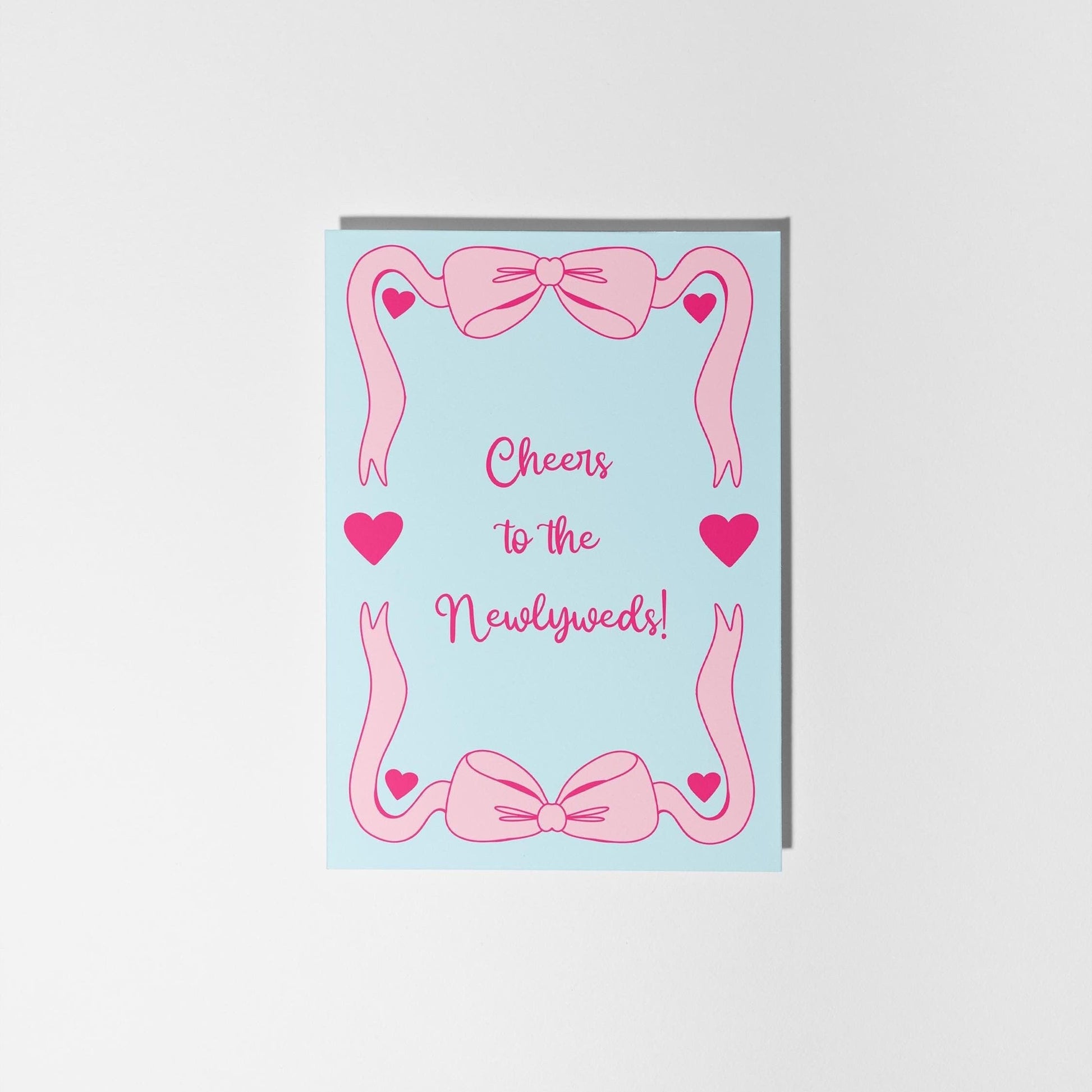 Cheers to the Newlyweds Card - Cute Wedding Congratulations Card with Ribbons and Hearts - PulpKo