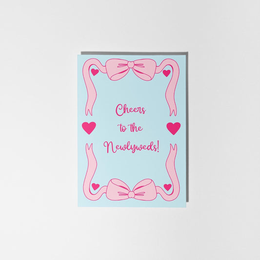 Cheers to the Newlyweds Card - Cute Wedding Congratulations Card with Ribbons and Hearts - PulpKo