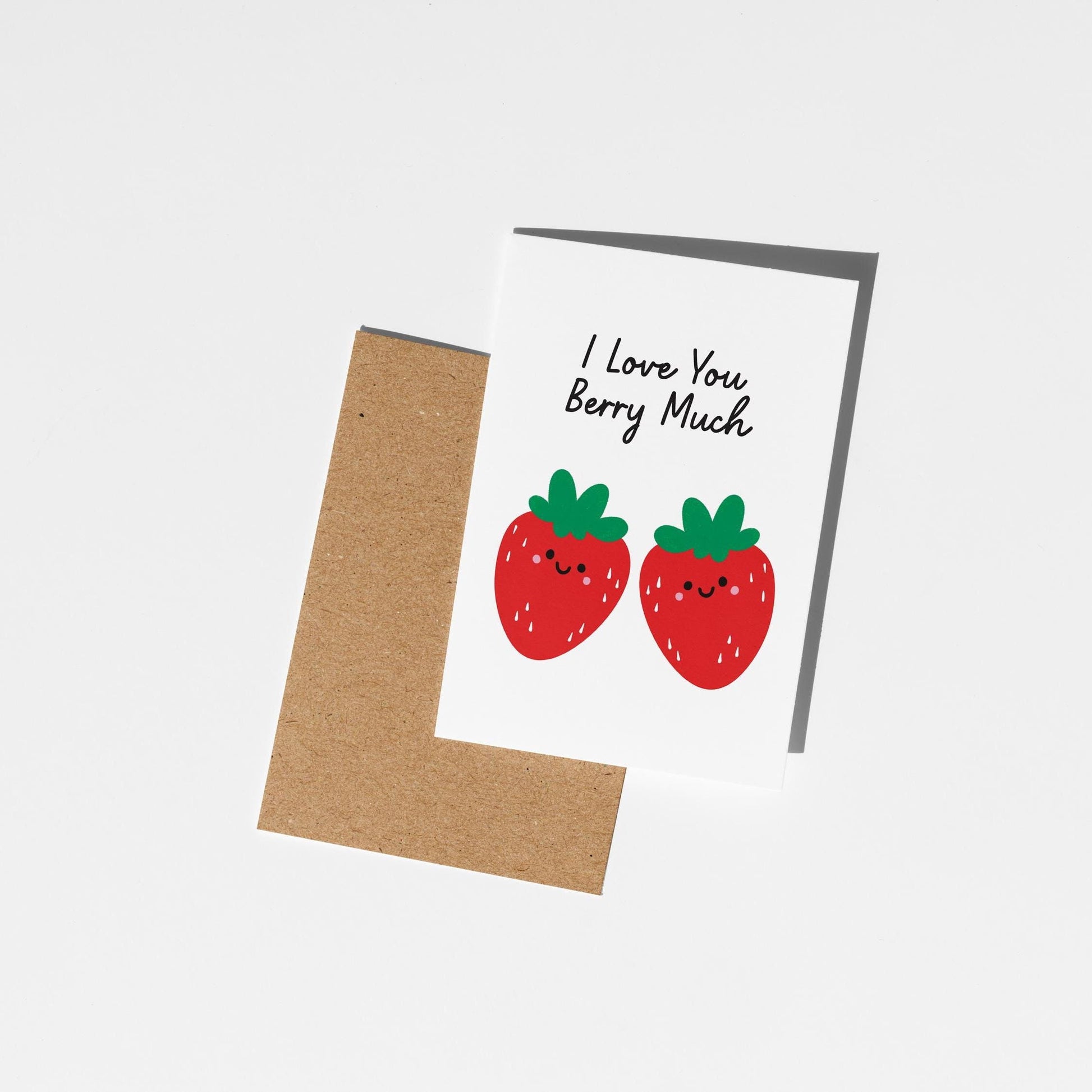 I Love You Berry Much Greeting Card - Cute Strawberry Love Card for Partner or Friend - PulpKo