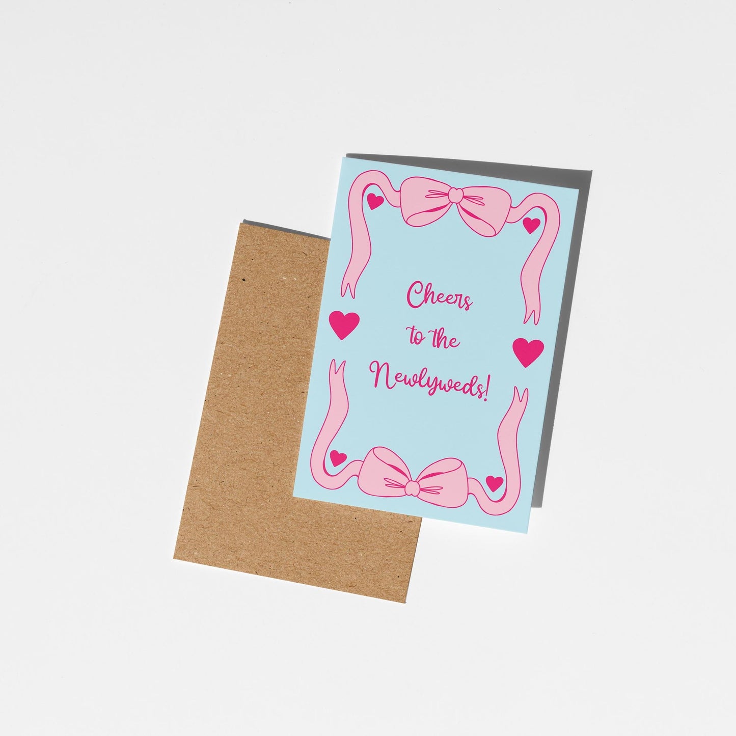 Cheers to the Newlyweds Card - Cute Wedding Congratulations Card with Ribbons and Hearts - PulpKo